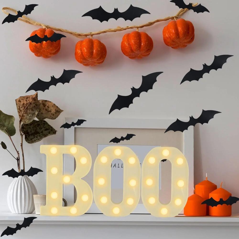 Halloween Decorations Indoor-3 LED Marquee Light Up Letters Black Boo Sign Letter Lights for Home Indoor Kitchen Fireplace Party