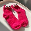 Cartoon Big Eye Socks for Women Kawaii Cute Fluffy Plush Floor Sock Winter Thicken Warm Coral Fleece Female Funny Socks