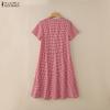 ZANZEA Women Plaid Print Summer Casual Square Collar Short Sleeve Dress