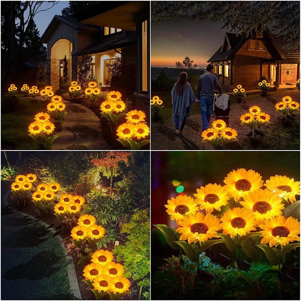 1/3Head LED Solar Sunflower Outdoor Lawn Light IP65 Waterproof Pathway Yard Wedding Holiday Garden Decoration Solar Flowers Lamp