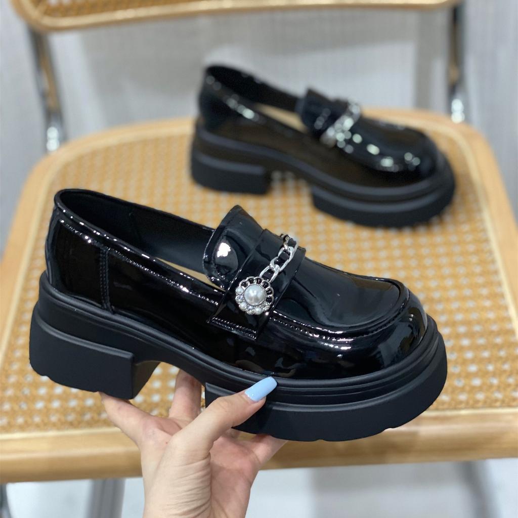 Black Loafer Small Leather Shoes for Women's 2025 Spring New Platform-soled Retro British Style Versatile Japanese Mary Jane Single Shoes