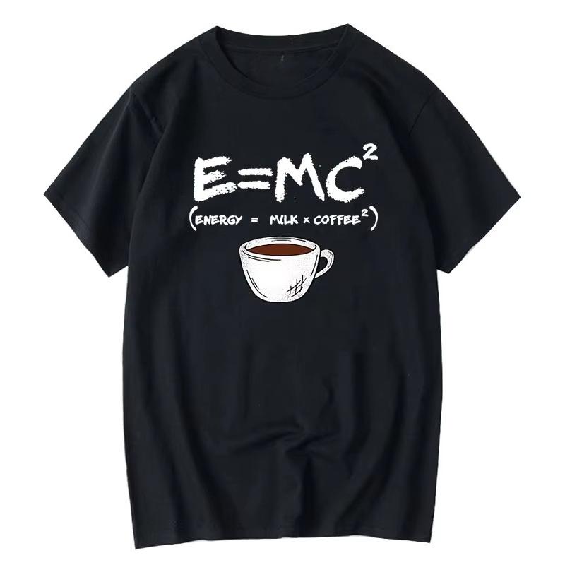 Men's T-shirt 100% Cotton Casual Funny Energy=Milk+Coffee Print Loose O-neck Cool Top for Men Short Sleeve Summer