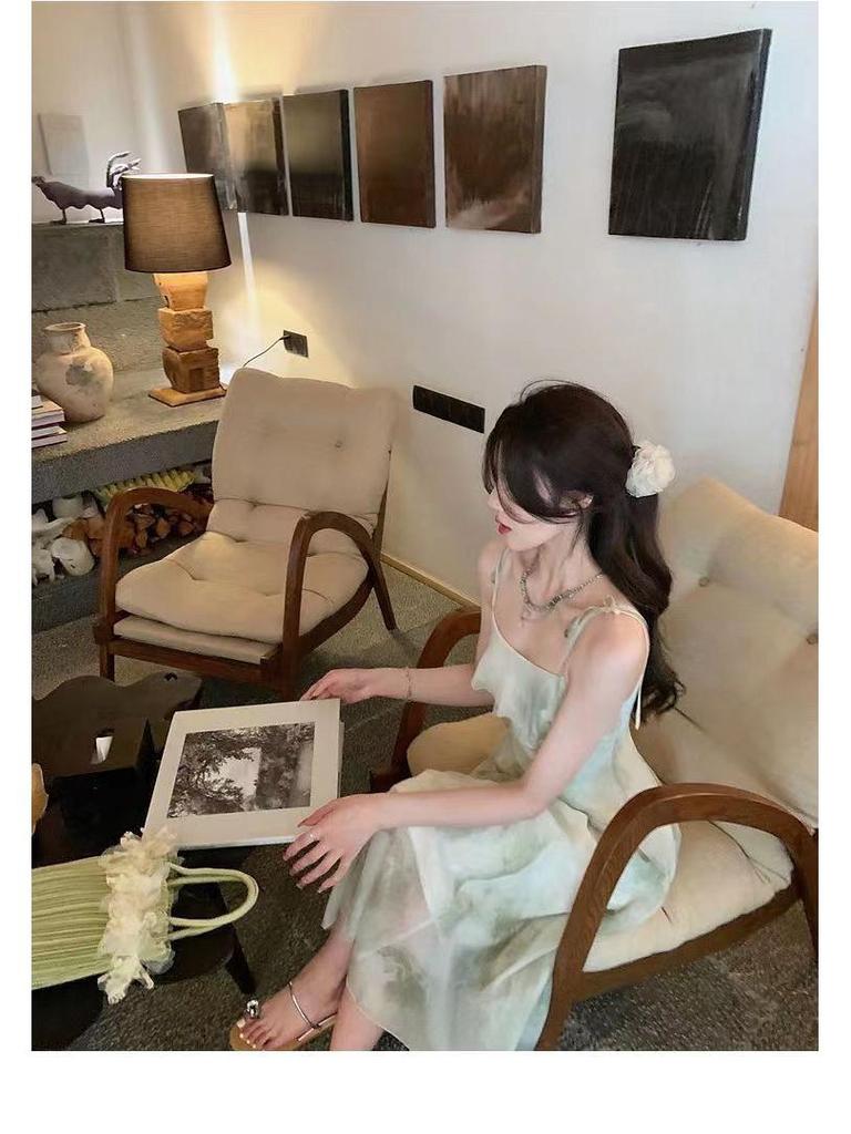2024 Korean Style Sleeveless Ruffled Print Long Slim Fit Dress