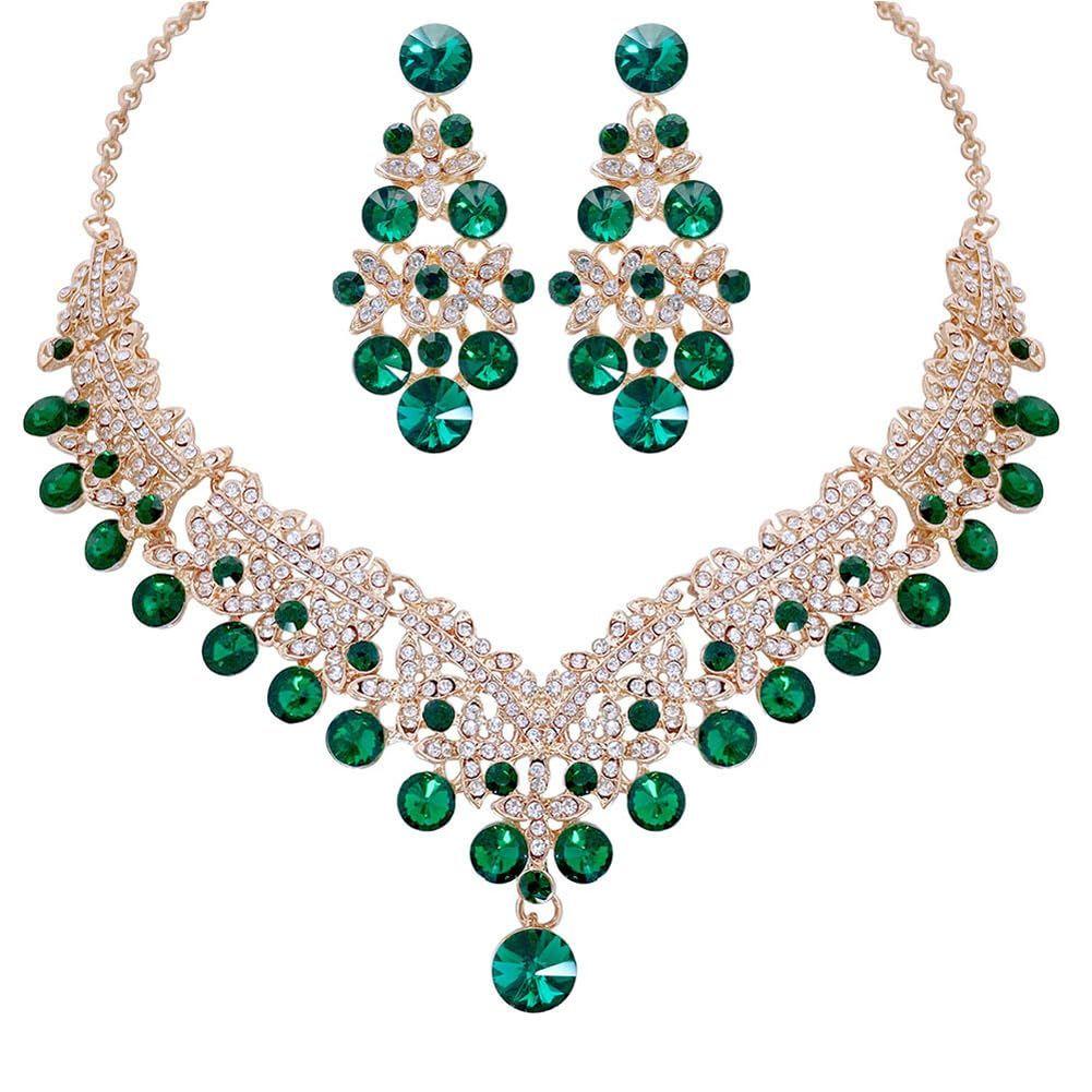 Latest Stylish Design Fancy Wedding Party Crystal Diamonds Necklace Jewellery Set for Women