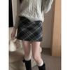 Damen Hochtaillierter Karierter Woll-Minirock - Retro A-Linie Wickelrock, Herbst/Winter Kollektion