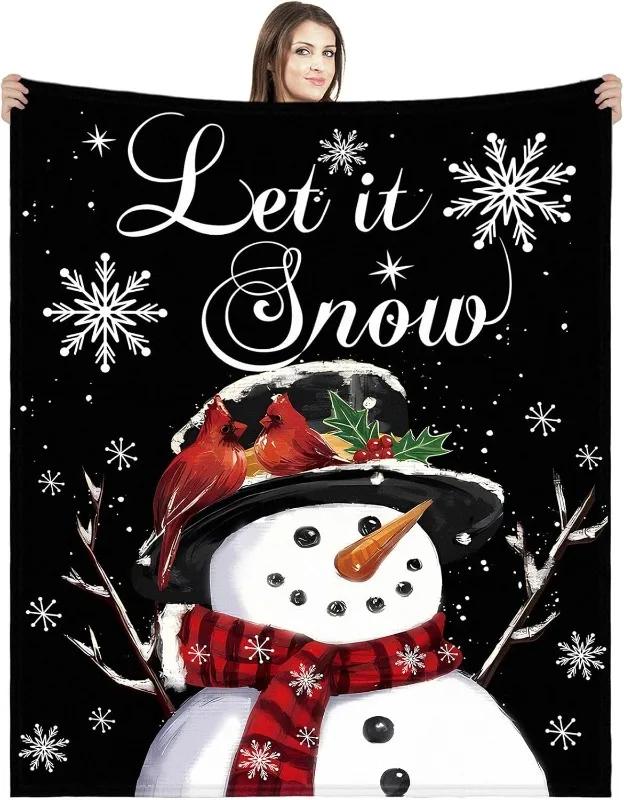 1Pc Throw Merry Christmas Snow Snowman Flannel Blanket For Couch Bed Sofa  Snowflakess Comfy Warm Blankets For Christmas Gifts