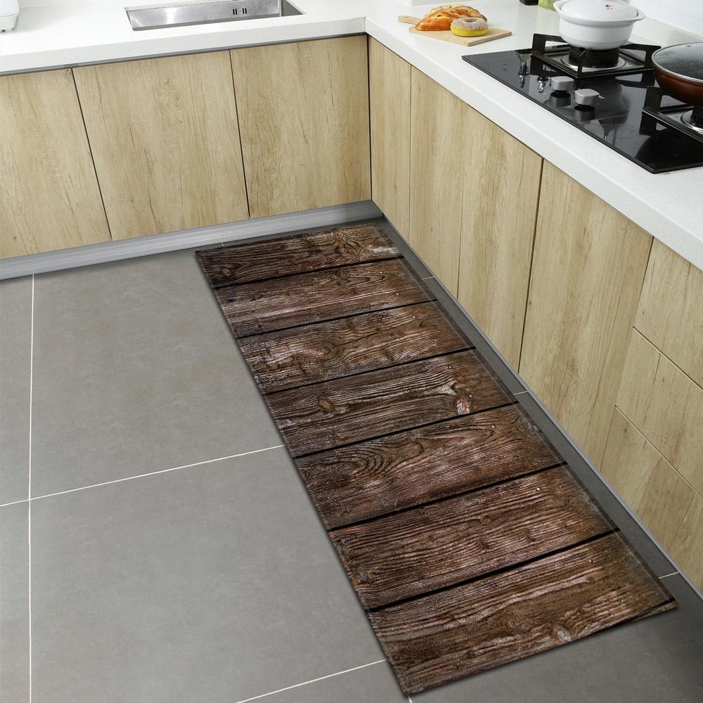 Rustic Wood Grain Kitchen Carpet, Non-Slip Indoor Floor Mat, Decorative Area Rug for Living Room Kids Room Balcony, 1PC