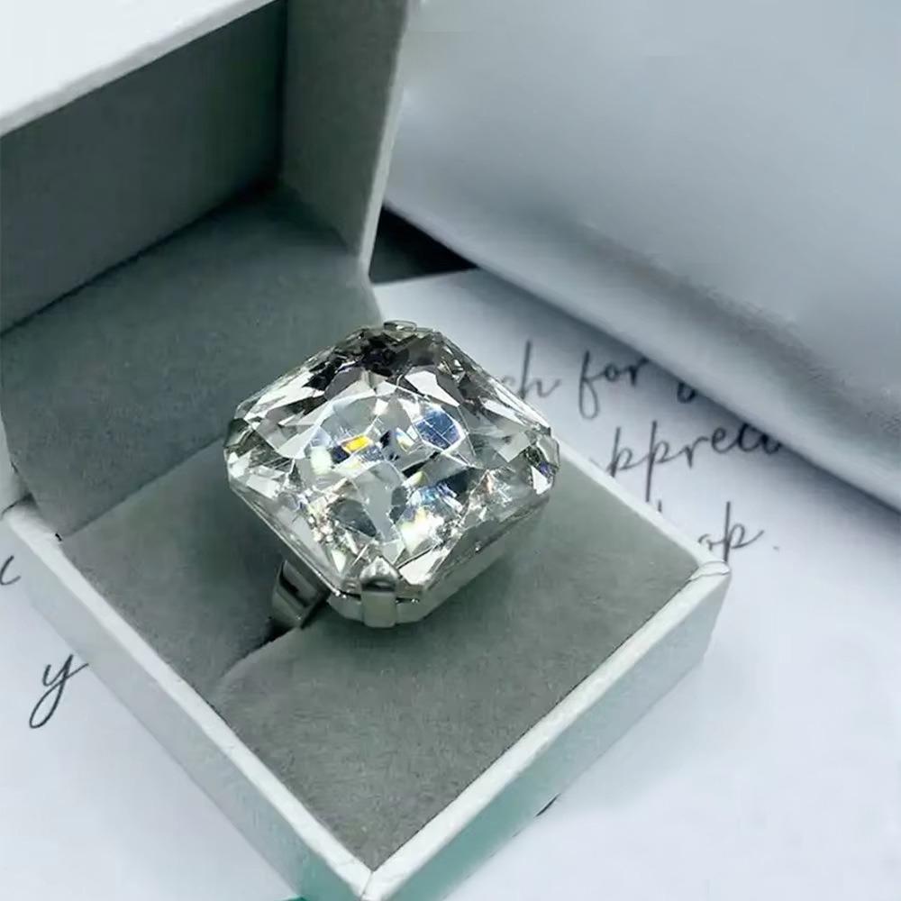 

Rhinestone Crystal Square Rhinestone Ring Adjustable Size Adjustable Crystal Ring белый