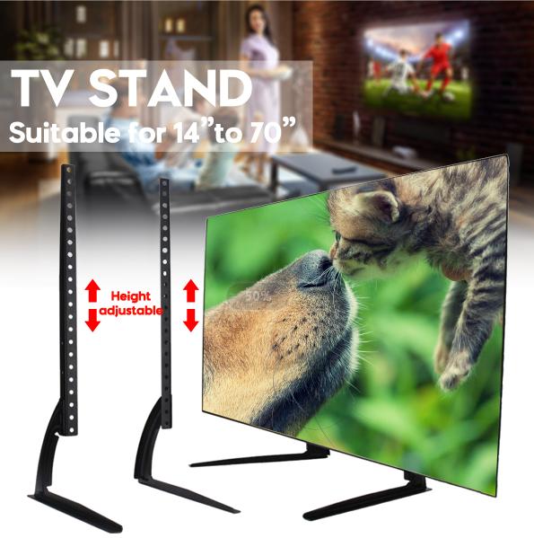 Schwarzer TV-Ständer Tischplatte Hält 14” bis 70” Fernseher Hält Gewicht bis zu 35 kg