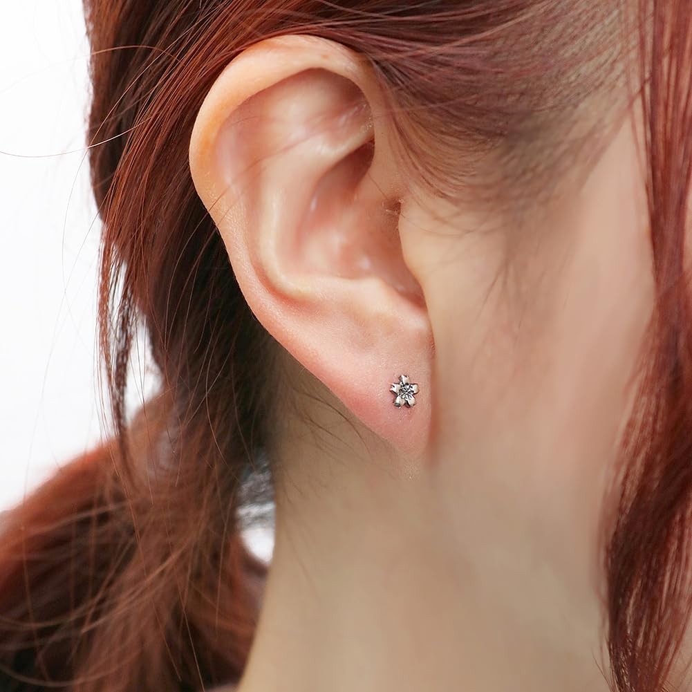 Ryutou Cherry Blossom Earrings, Small, Single Earring, Men's Silver Stud Earrings, 925 Sterling Silver, Traditional Technique