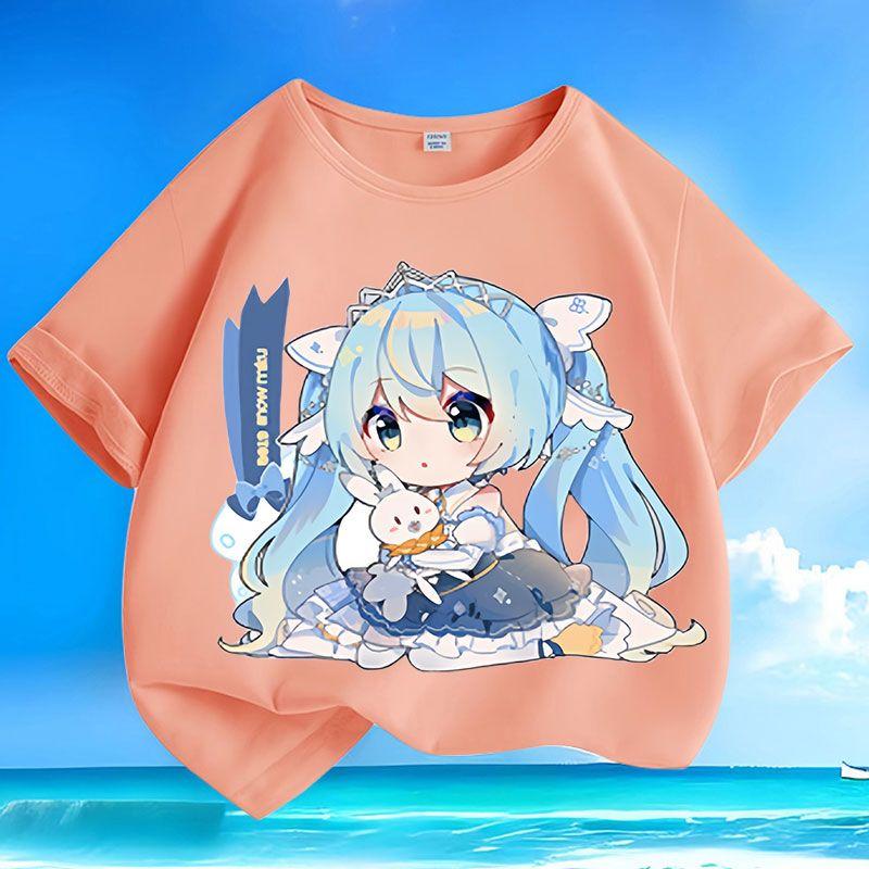 Roztomilá trička Hatsune Miku pro děti, volná trička pro kluky a holky, letní