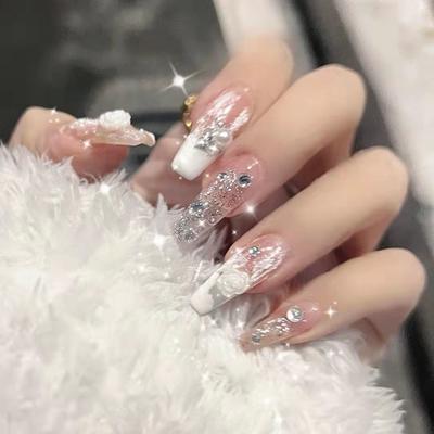 Nailwear Handmade Nail Patch White Gypsum Camellia Manicure Removable and Reusable