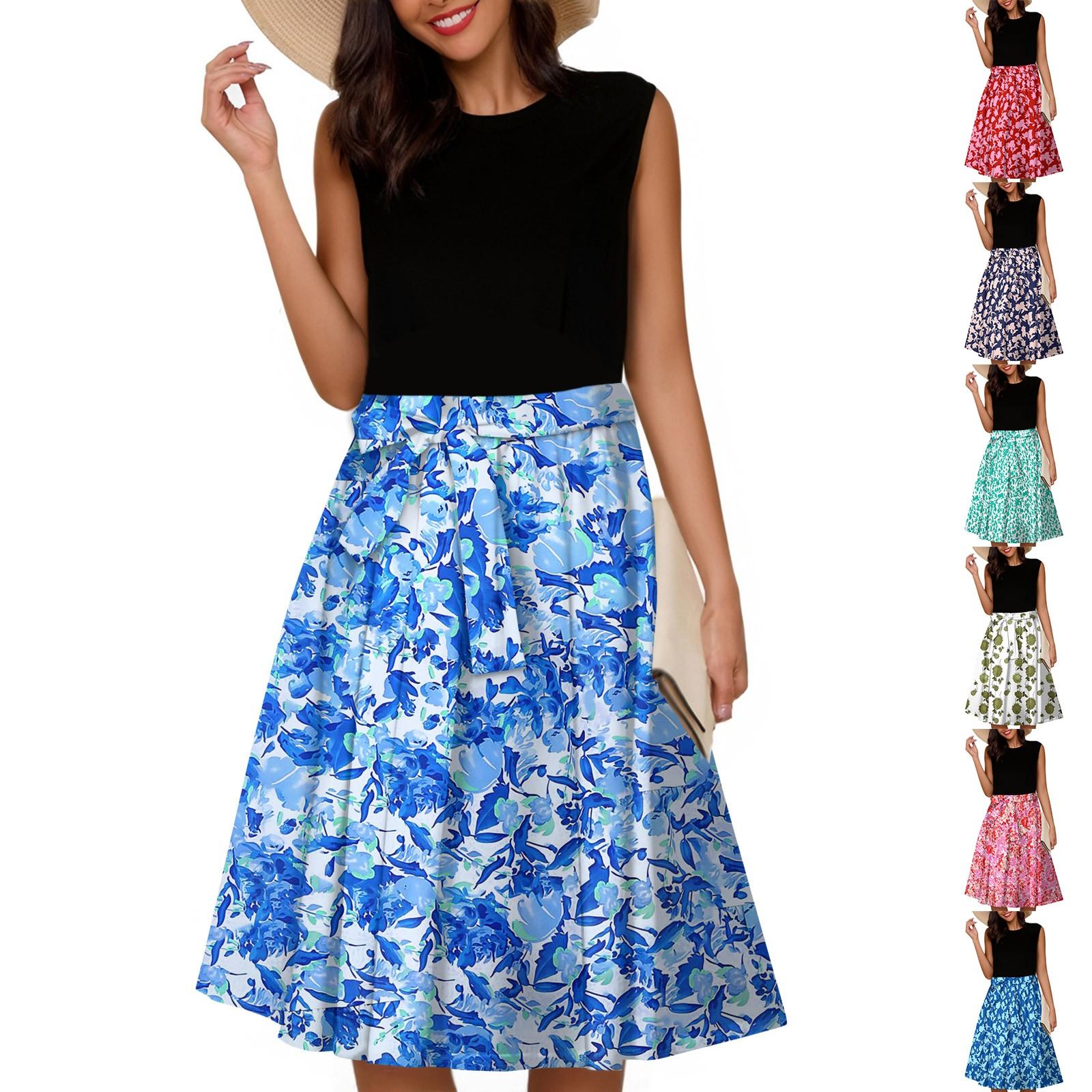 

Women s Fashion Casual Lace-up Sleeveless Round Neck Splicing Short Dress XL червоний