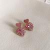 Sweet pink diamond love square earrings small fresh personality stud earrings Internet celebrity fashion earrings