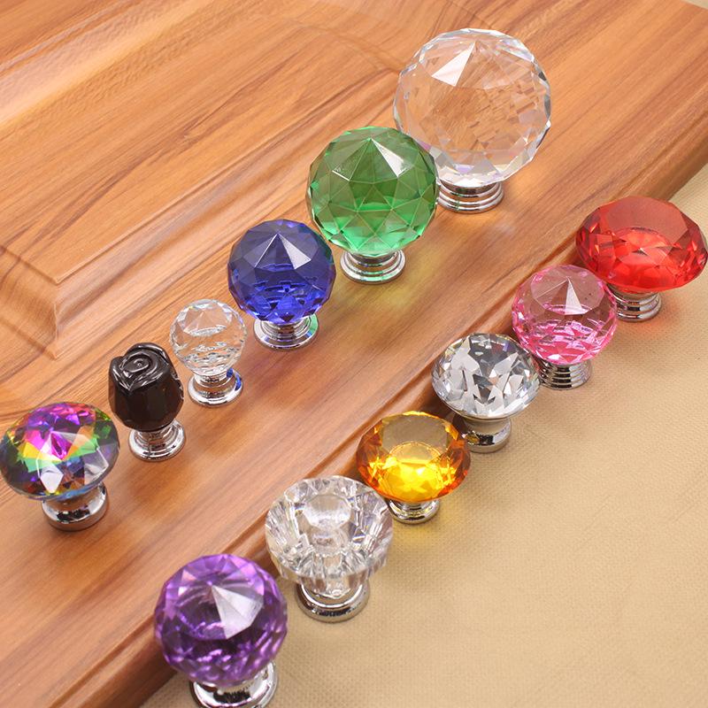 Křišťálová skleněná knoflíková úchytka - 30mm Čirá diamantový design rukojeť