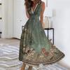 Women's Summer Fashion Retro Floral Print V-Neck Sleeveless Waistless Casual Dresses