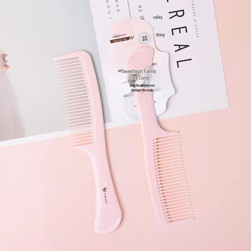 Wanfei Pink Handle Hair Comb Set: Flat, Curling, Round Styling, and Hairdressing Combs for Hair Care. 210x45 mm розовый