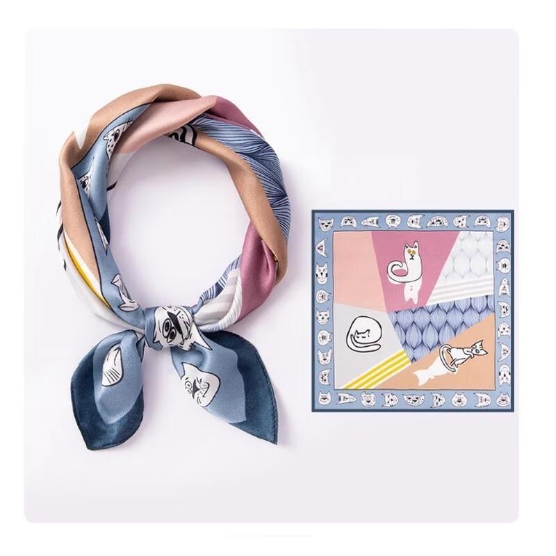 HANDUNYOU Feline Print Small Square Scarf