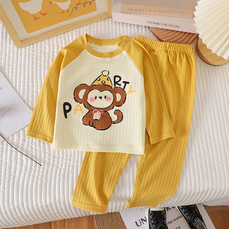 2023 Autumn Kids' Jacquard Cotton Long-Sleeve Pajama Set: Boys' and Girls' Underwear & Home Wear