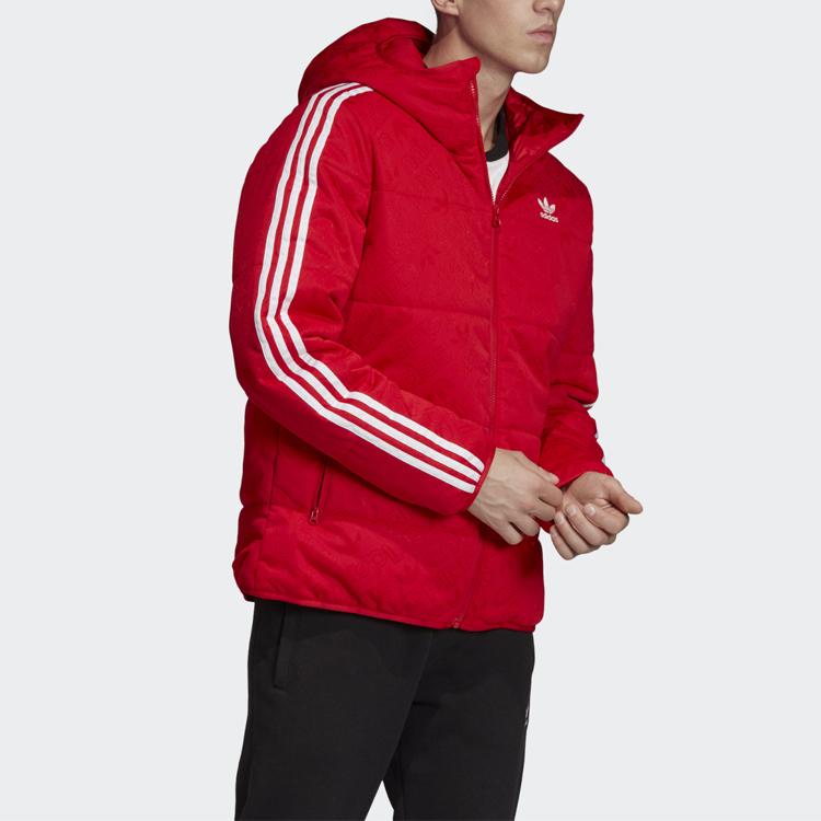 Adidas Originals Trefoil Three-Stripe Warm Sports Hooded Cotton Jacket Winter Edition Men Outerwear Crimson ED5831