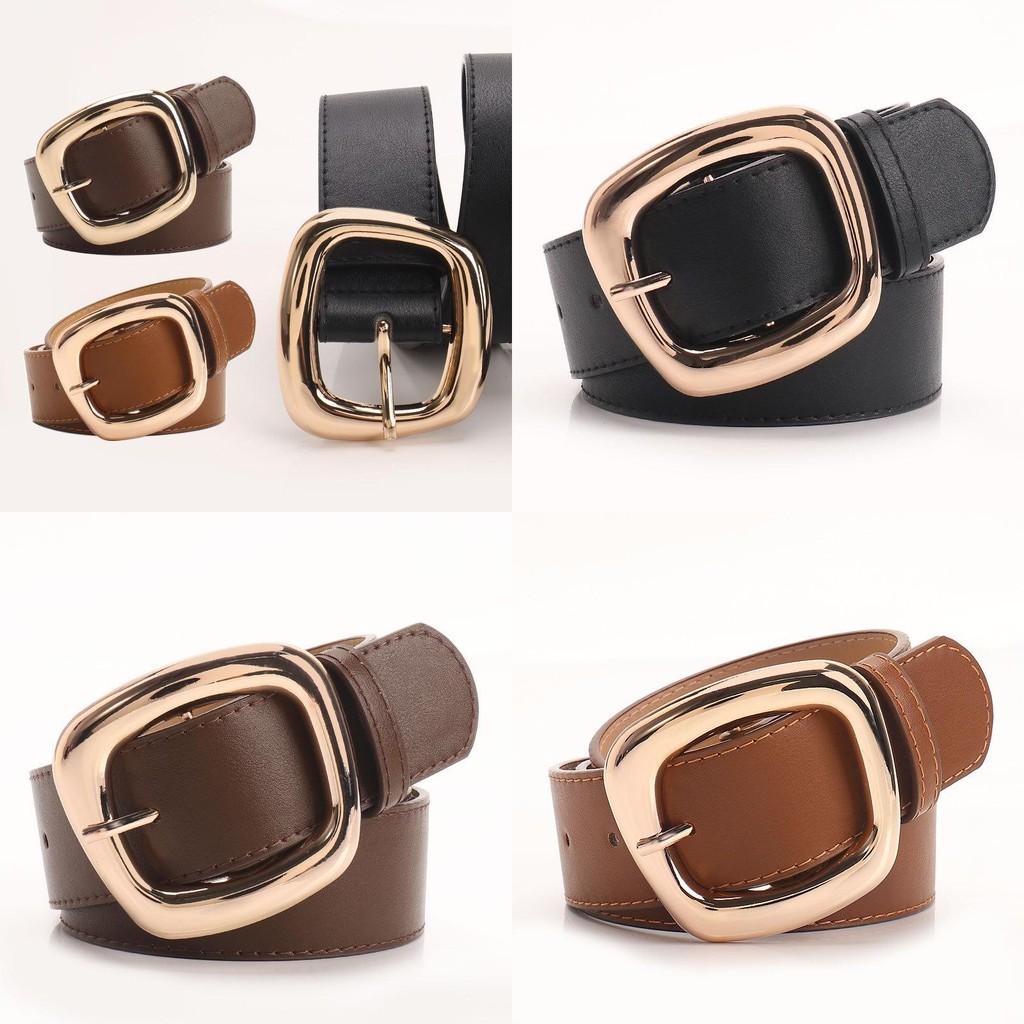 Womens Trapezoid Buckle Leather Belt With Alloy Pin Closure For Casual And Office Wear