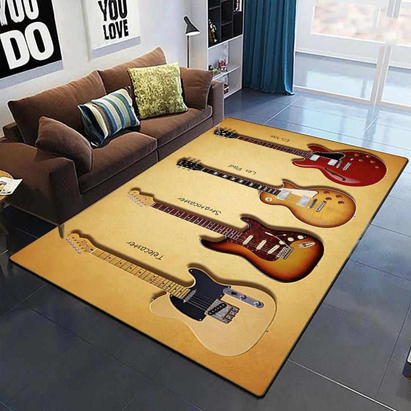 Colorful Music Guitar Melody 3D Printed Carpets for Living Room Non-Slip Area Rug Bedroom Bedside Home Decor Washable Floor Mat