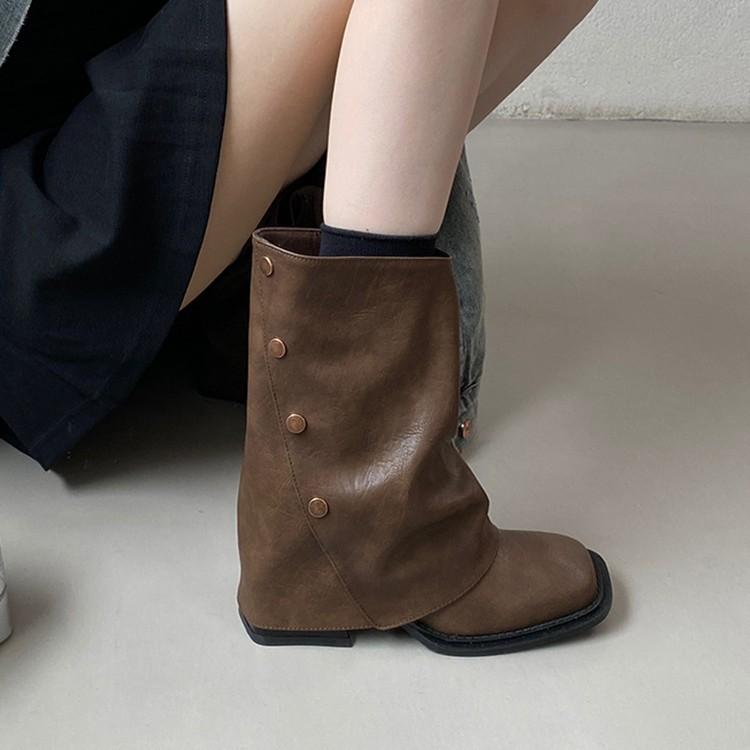 Square Head Thick Heel Short Boots Women's Autumn and Winter Boots 2025 French Retro Short Boots Western Suede Warehouse Tube Martin Boots