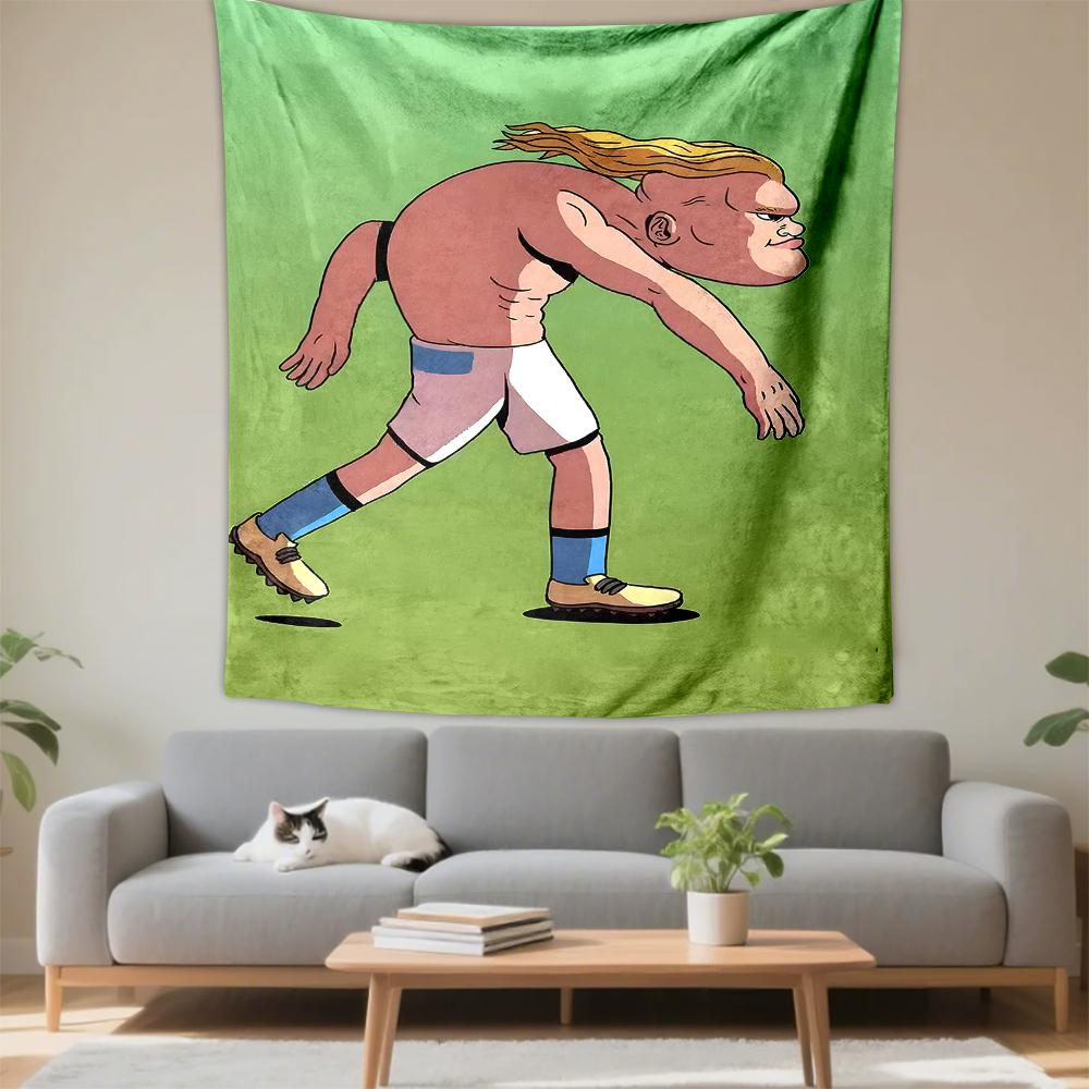 Vertical Tapestry Muscular Blonde Footballer Cartoon Argentina Shorts Wall Hanging Soccer Decor