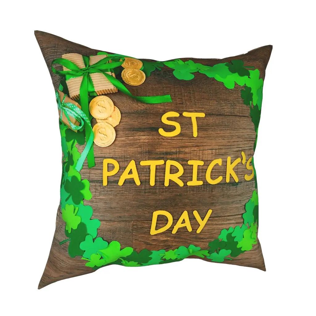 St. Patrick's Day Square Pillow Case Polyester Decorative Pillow Irish Saint Paddys Shamrock Leprechaun Vintage Cushion Covers