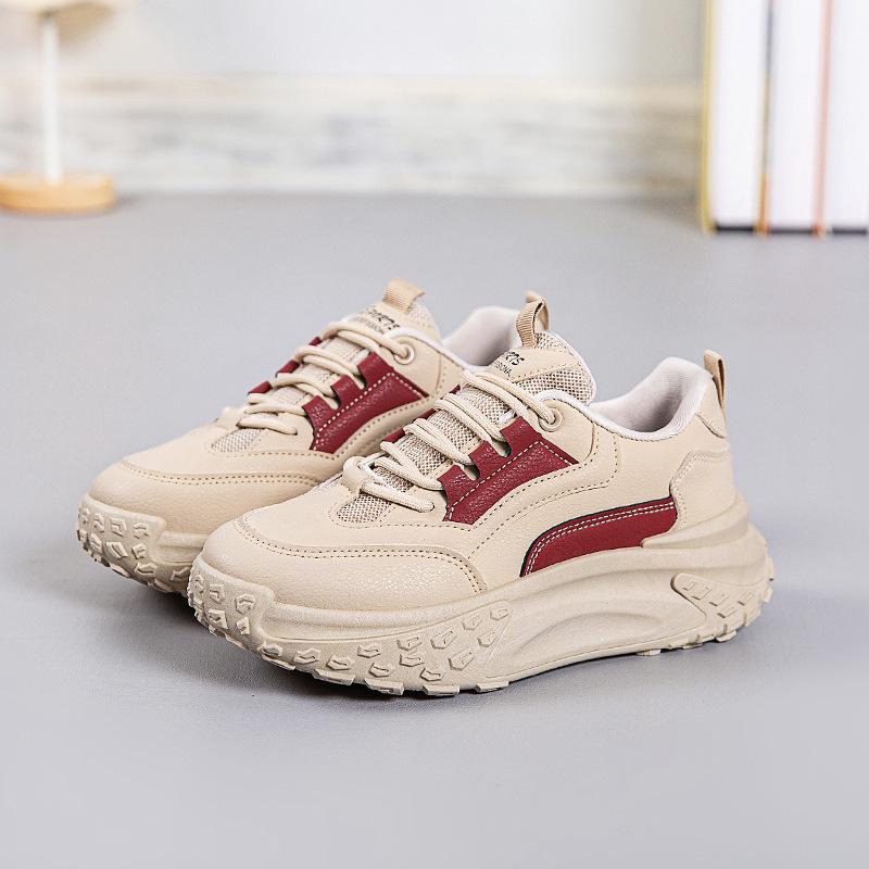 

Thick-soled dad shoes women s 2024 new spring and autumn leather surface casual versatile sports shoes women are not tired feet soft-soled work shoes 40 бордовий