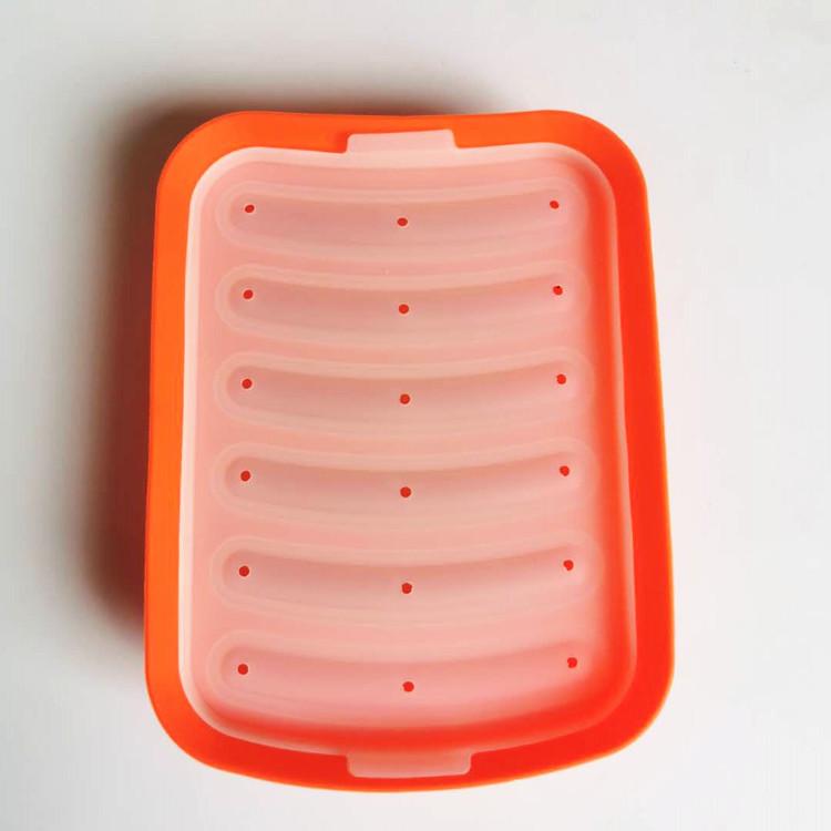 In-Stock Silicone Sausage Mold: DIY Six-Cavity Hot Dog Maker with Lid - Ideal for Baking.