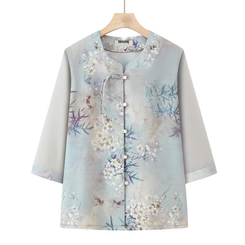 Women's Chinese Style Disc Buckle Seven-Sleeve Shirt