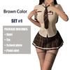 Schoolgirl JK Uniform Women Sexy Student Cosplay Costume Lingerie Slim Fit Outfit Shirt with Plaid Pleated Skirt Panties Set