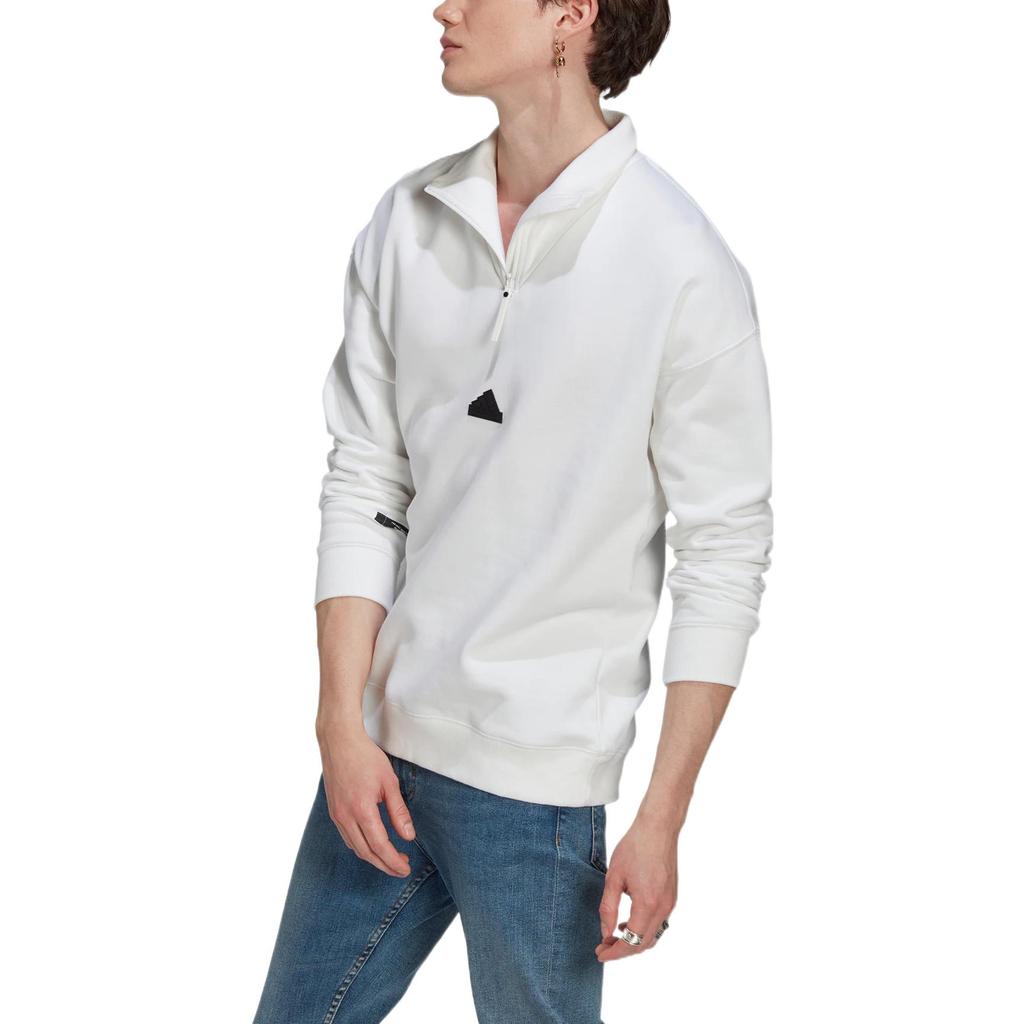 Adidas New Half-Zip Stand Collar Long Sleeve Sweatshirt With Small Logo Patch Men Tops White HG2074