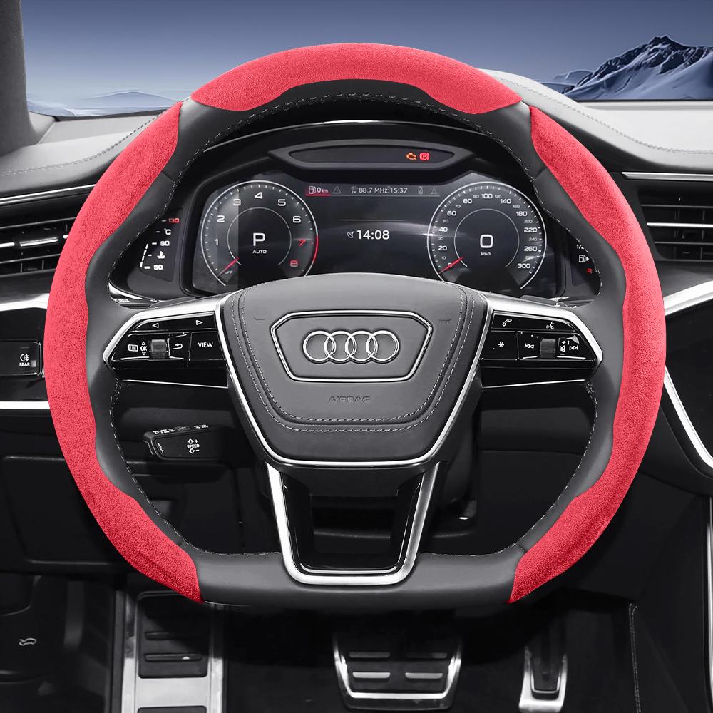 Suitable For  qwe12 Sports Suede Steering Wheel Cover, Split Snap-On Anti-Slip Style, Compatible with Models Such as Q5, Q3, A4,
