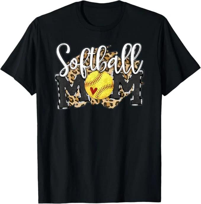 Softball Mom Leopard Funny Baseball Mom Mother s Day T shirt 3XL