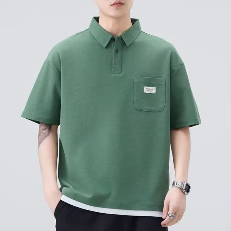 Japanese Retro Trend Moisture Wicking Soft High Quality Breathable Men's Loose Polo Shirt--Wrinkle Resistant Casual Athletic Short Sleeve Neck Shirt