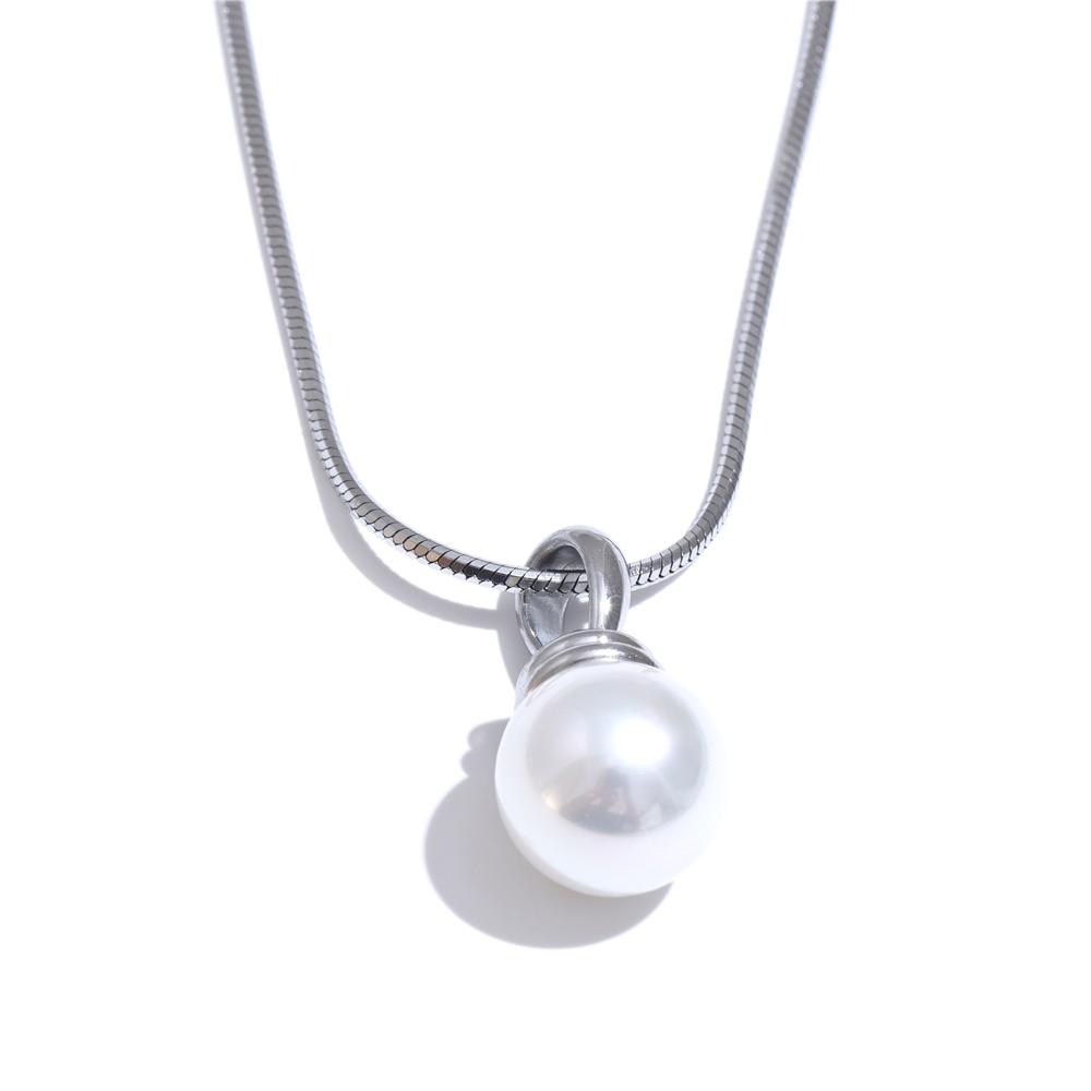 

Yhpup Exquisite High Quality Stainless Steel Simulated Pearls Removable Necklace Pendant Waterproof Fashion Daily Jewelry Office