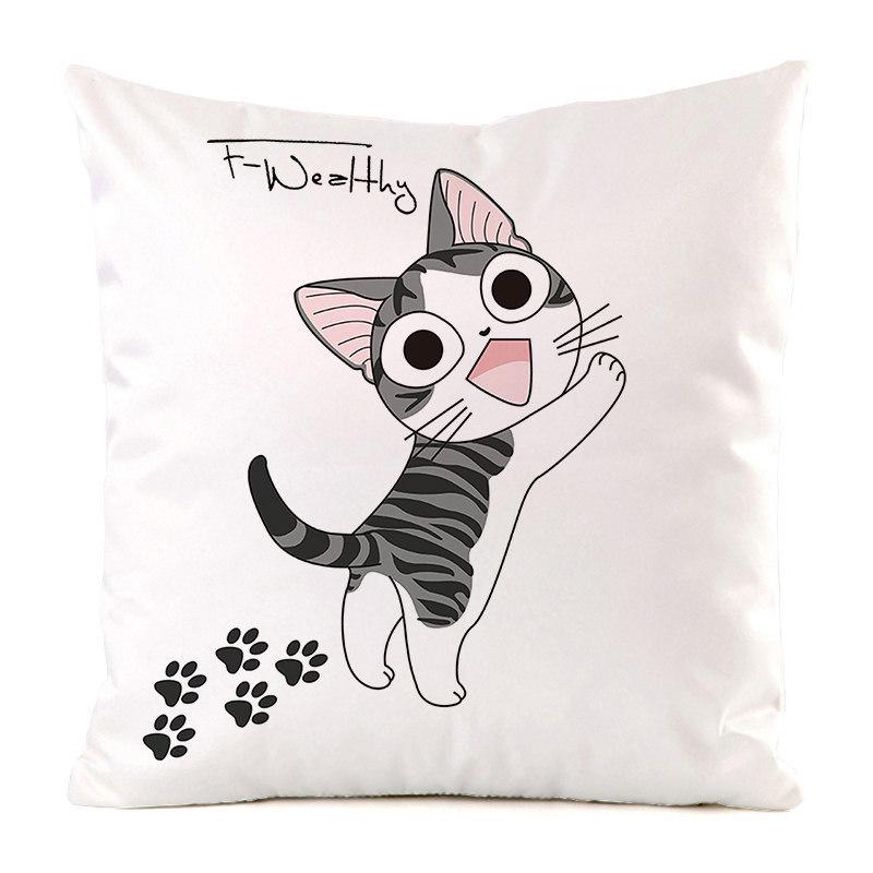 Nordic Minimalist Hand-Painted Cat Digital Printing Short Plush Pillow Covers For Car Sofa Office Cushion Cover Home Goods