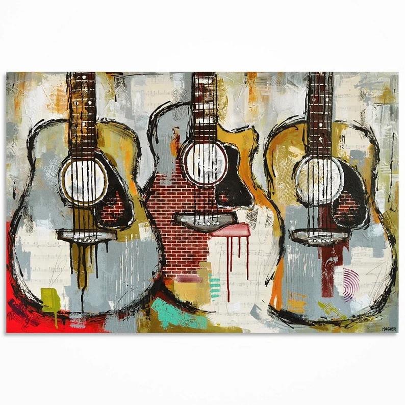Graffiti Abstract Instrument Guitar Canvas Painting Fashion Music Electric/Wooden Guitar Wall Art Pictures Home Bar Shop Decor