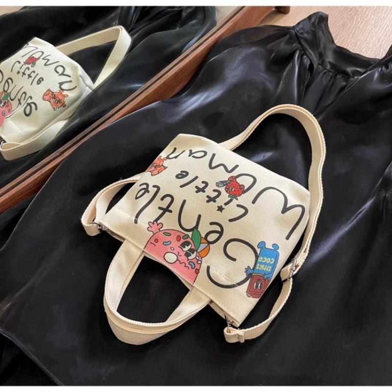 New Large Capacity Shoulder Bags Fashion Letter Painted Canvas Crossbody Bags Tote Bags Birthday Gifts