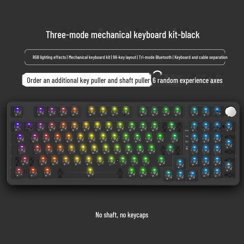 Tastatură mecanică de gaming wireless Bluetooth tri-mode cu 98 de taste și comutatoare personalizabile (Albastru, Negru, Ceai, Roșu) și design cu înlocuire la cald.