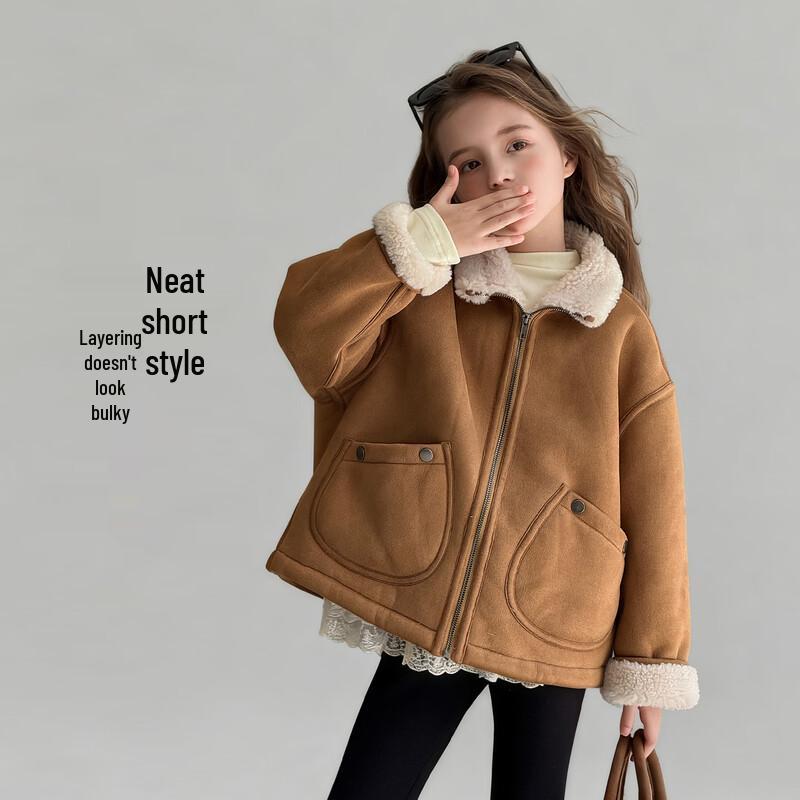 Girl's Faux Suede Fleece Lined Winter Coat