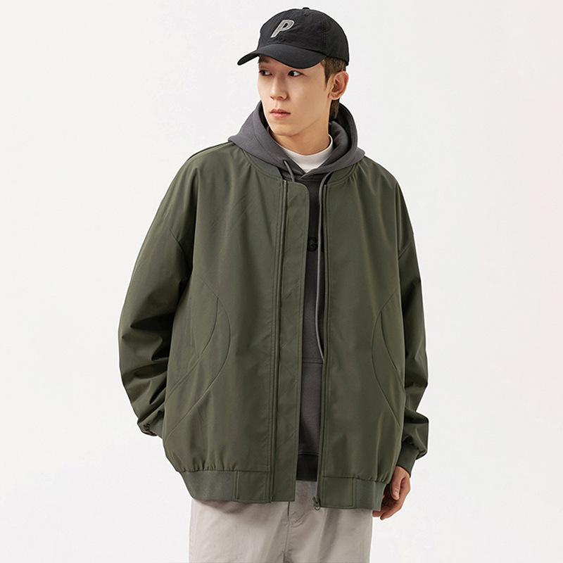 New American Vintage Jacket for Spring and Autumn, Loose Collar, Loose Solid Color Baseball Uniform, Casual and Versatile Men's Jacket