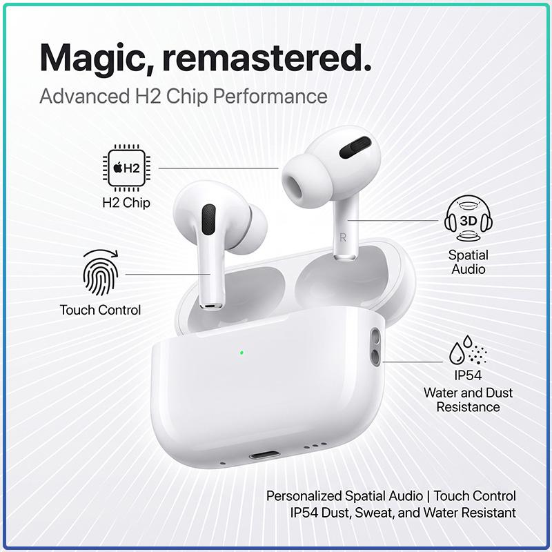 Apple AirPods Pro 2 True Wireless Earbuds Personalized Spatial Audio USB-C Charging Hands Free Earphones For iOS Android Smartphones