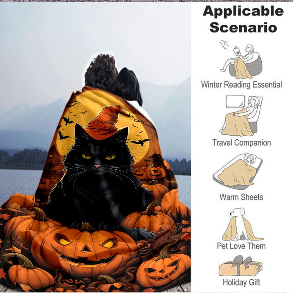 1pc Halloween Cat Blanket Lightweight Blanket Throw Blanket For Sofa, Bed, Travel, Camping, Livingroom, Office, Couch, Chair Yy251010020