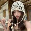 Tassel Hollowed Out Knitted Hat Floral Bohemian Style Beanies Cute Weave Cap  Apparel Accessories