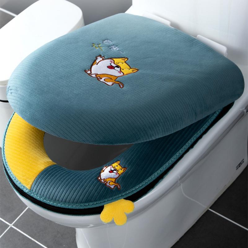 2pcs/set Cushion and Lid Cover Toilet Seat Mat Set Universal Soft Washable Closestool Seat Case Bathroom Winter Pad Bidet Mats