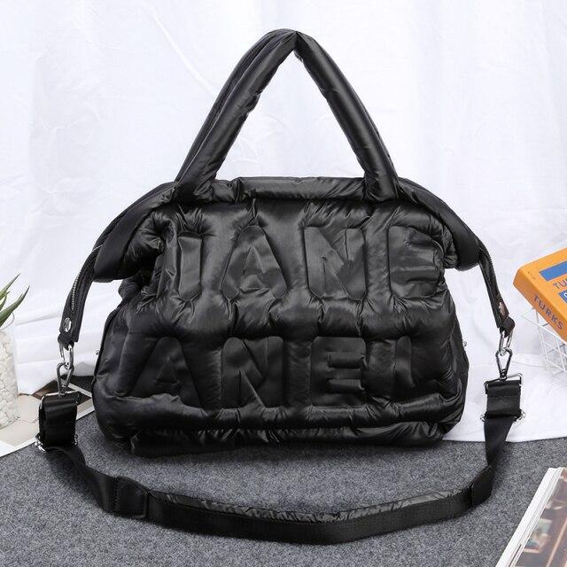 Fashion Digital Cart Winter Grote Capaciteit Schoudertas voor Vrouwen Waterdichte Nylon Handtassen Space Pad Katoenen Dons Crossbody zwart