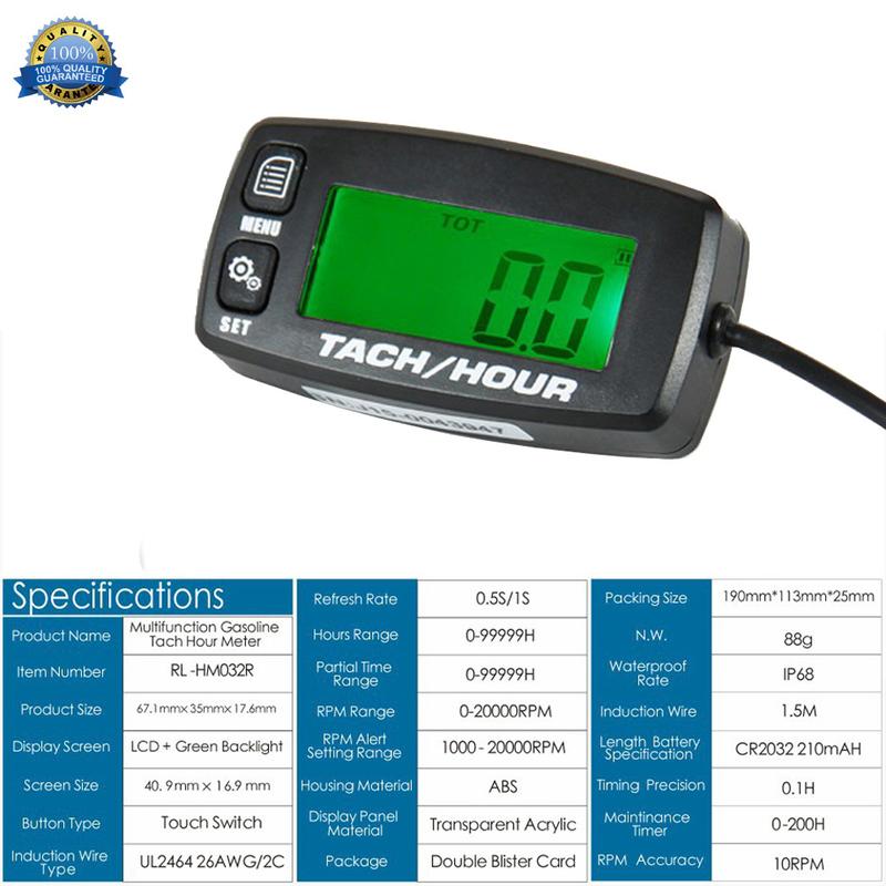 Tach Hour Meter Digital Tachometer Engine Resettable Maintenace Alert RPM Hour Meters for Motor Chainsaws Boats ATV